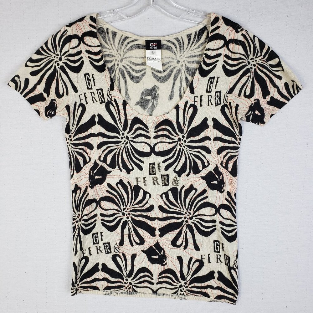 Gianfranco Ferre GF Italy 2007 Silk/Cashmere Knit Top Short Sleeve Beaded size L